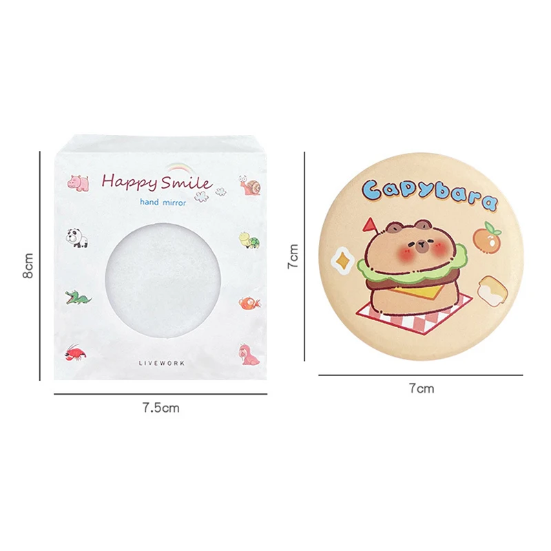 Portable Cute Round Small Mirror Cartoon Capybara Makeup Mirror Simple Pocket Compact Single-sided Makeup Mirror Small Gifts