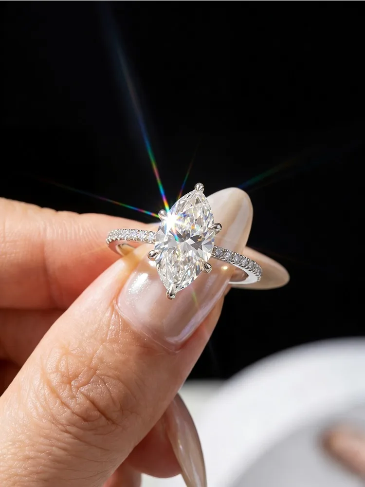 Real Moissanite Diamond Marquise 2CT Classic Wedding Rings For Women Gift 925 Sterling Silver Top Quality Fine Jewelry