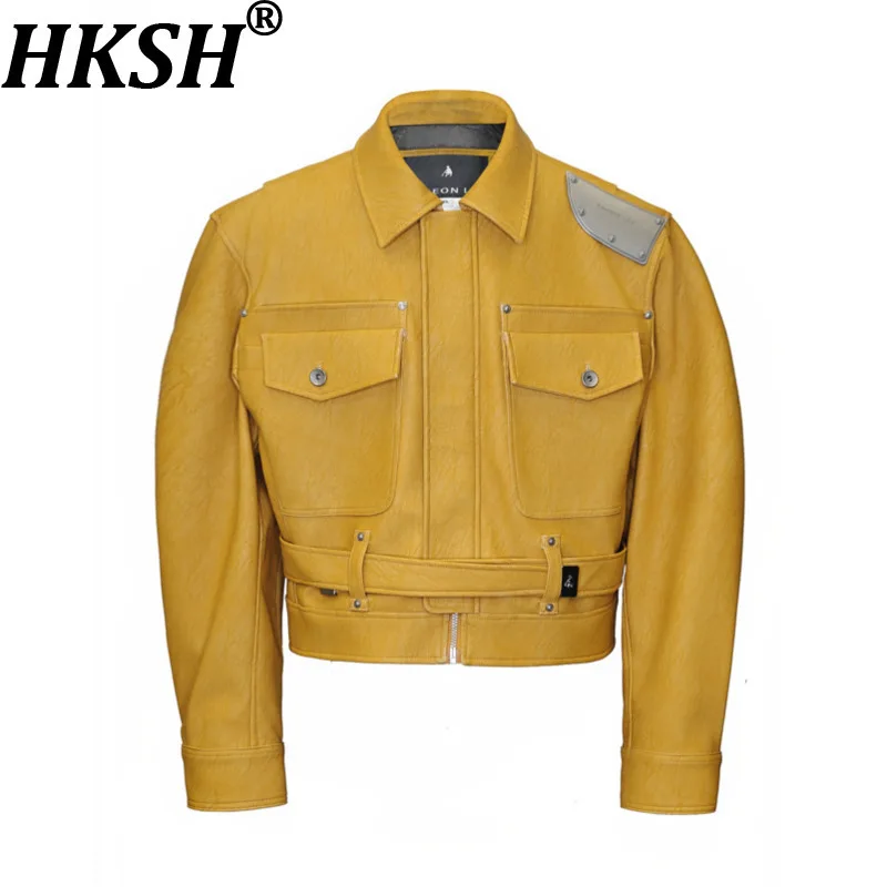 

HKSH Autumn Winter Men Tide Punk Original Metal Shoulder Patchwork PU Leather Jacket Chic Ins Dark Coats Fashion Vintage HK16538