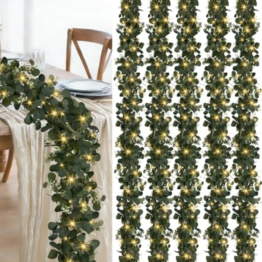 

Eucalyptus Garland with Lights, 6FT Artificial Lighted Garland for Indoor Outdoor Decor, Green Faux Eucalyptus, Spring Summer T