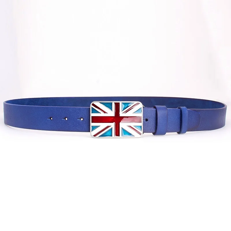 Britische Flagge Muster Mode Gürtel Rindsleder Echtes Leder Metall Schnalle Union Jack Jeans Bund Hose