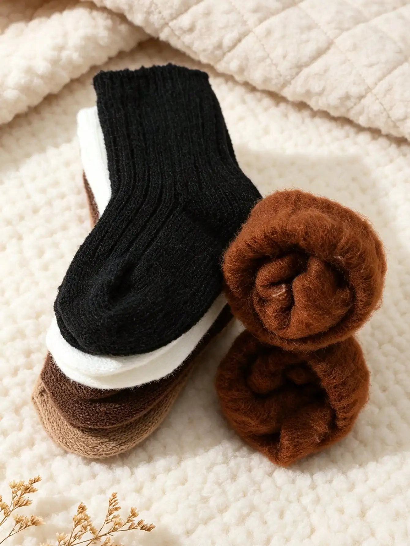 5 Paar Baby- und Kinder-Fleece-gefütterte Stricksocken, dicke warme Thermosocken, Unisex-Kleinkindersocken für den täglichen Gebrauch im Herbst und Winter. – Detail 7