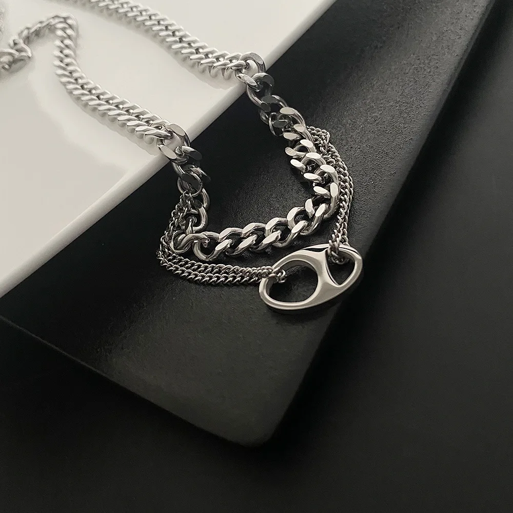 

Steel Necklace Female Simple Temperament Double Neck Chain INS Cool Wind Niche Design Personality Pig Nose Clavicle Chain