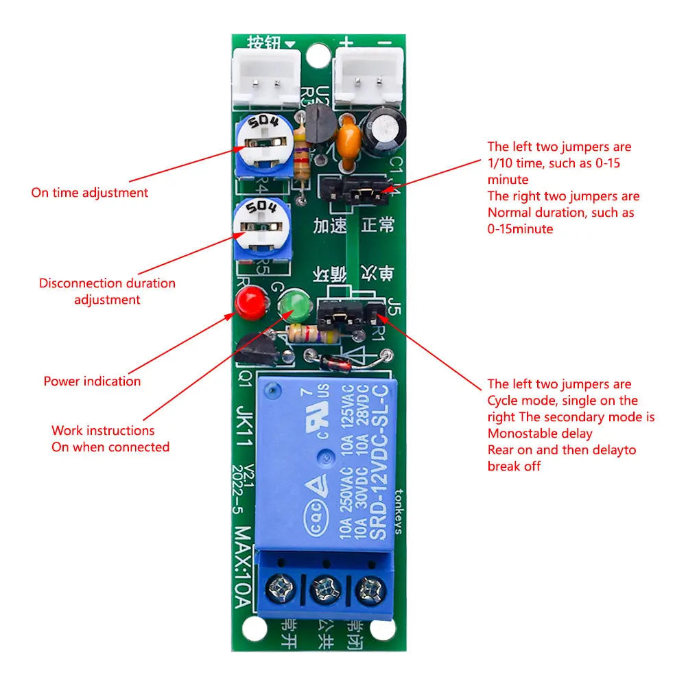 0-24Hours Adjustable Cycle Timer Delay on/Off Switch Power Supply Relay Shield DC 5V 12V 24V Timer Delay Relay Module with Cable