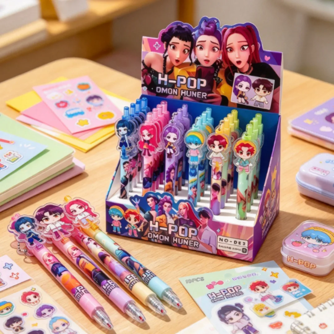 6/12/18 Piece Cartoon Anime Hunter Gel Pens with Rumi Mira Zoey Saja Pattern, Press Type Neutral Pens for  Writing Drawing