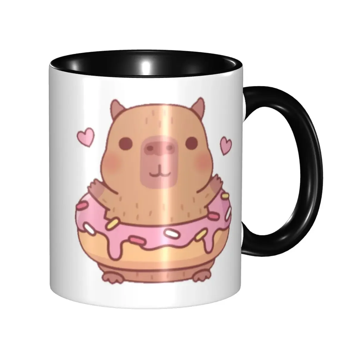 Custom Cute Capybara With Pink Frosting Donut Coffee Mugs DIY Ceramic Milk Tea Cup