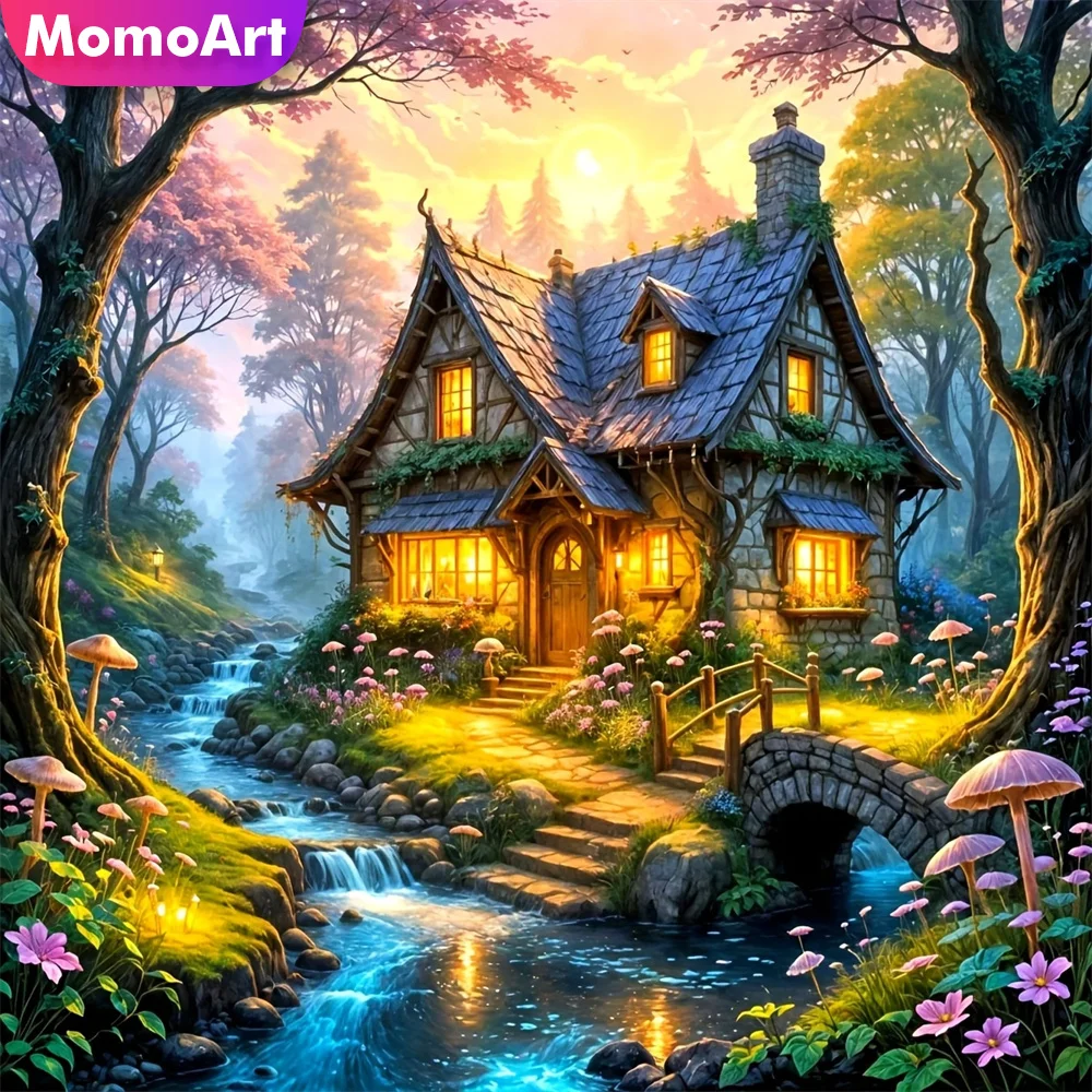 

Momoart House Diamond Mosaic Flower Picture Rhinestones DIY Diamond Painting Landscape Cross Stitch Embroidery Handicraft