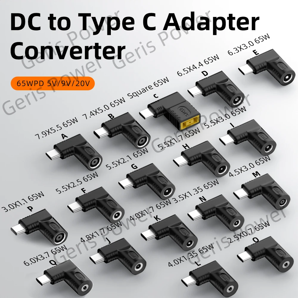 ​DC 5.5X2.5 7.4X5.0 4.5X3.0mm Female Jack to 65W Type C USB C PD Power Connector Adapter for MacBook Xiaomi Redmi OPPO Samsung