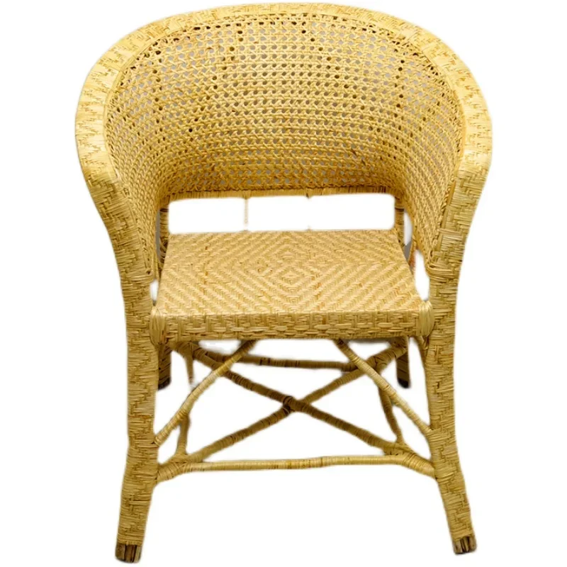 Customized natural rattan woven home single old-fashioned backrest armrest rattan chair waist new dining room living room bedroo