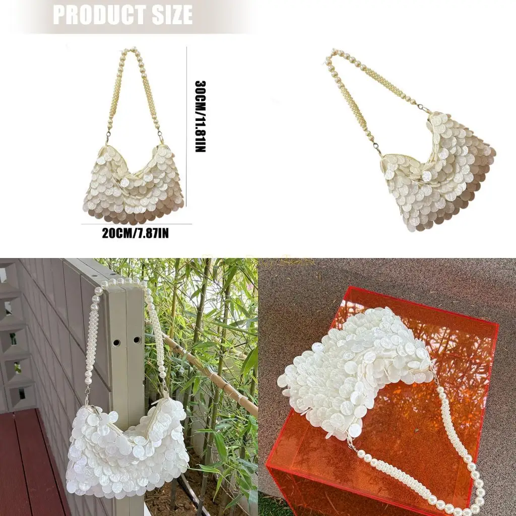 

X90D Shimmering Scale Design Braided Bag with Removable Strap Fashion Underarm Purse for Prom Wedding Evening Event