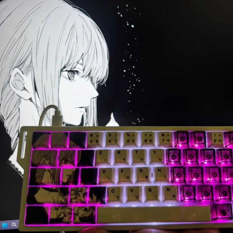 

Кейкапы Makima Anime: Японские PBT-кейкапы с сублимационной печатью, профиль Cherry, совместимы с магнитными переключателями и механическими клавиатурами