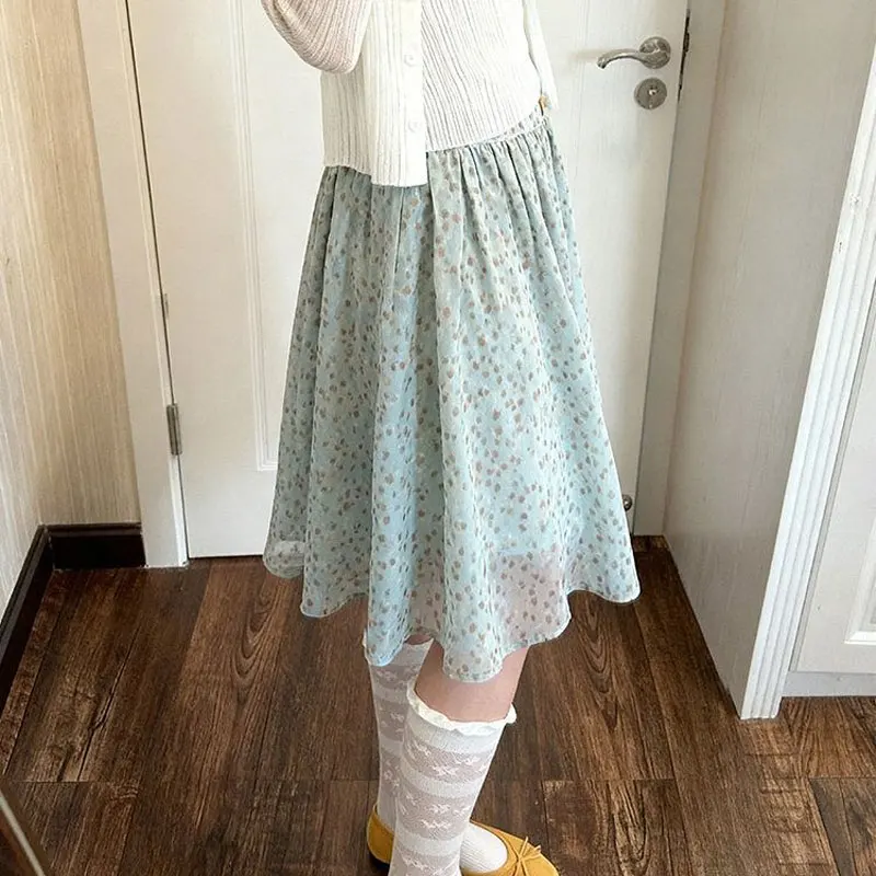 

Vintage French Style Dot Knee Skirts Women's Clothing Contrasting Colors Spring Summer New High Waist A-Line Zipper Folds Skirts
