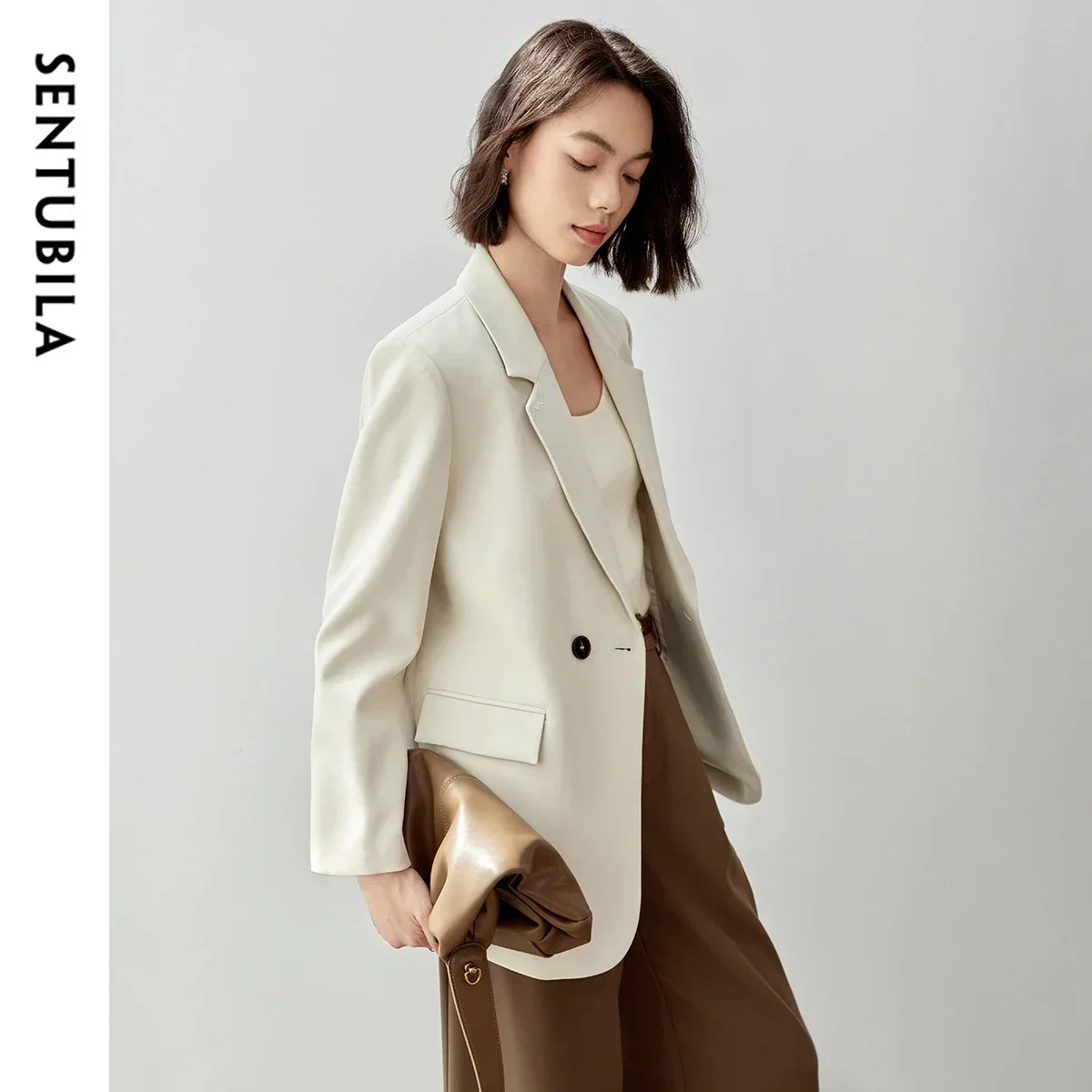 SENTUBILA Loose Fit Blazer Office Tailored Coat Women 2025 Autumn Embroidery Commute Suit Jacket Female Clothes 143X57364X