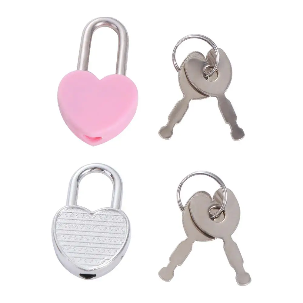 10pcs Vintage Plastic Mini Padlock with 2 Keys Romantic Heart Shape Padlock Antique Style Cute Diary Padlocks Travel