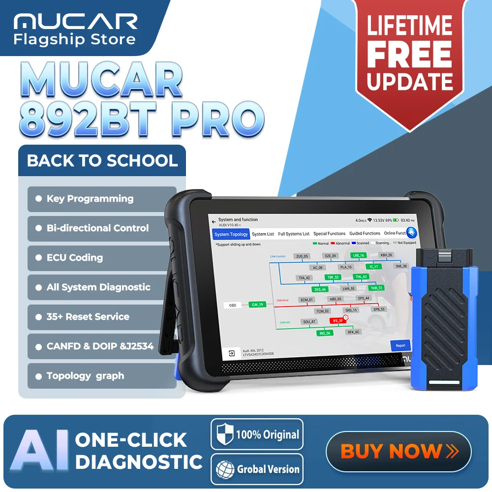 MUCAR 892BT PRO Topology AI Key Programmer Automotive Diagnostic Tool J2534 Bidirectional Car Obd2 Scanner ECU Coding CANFD DOIP