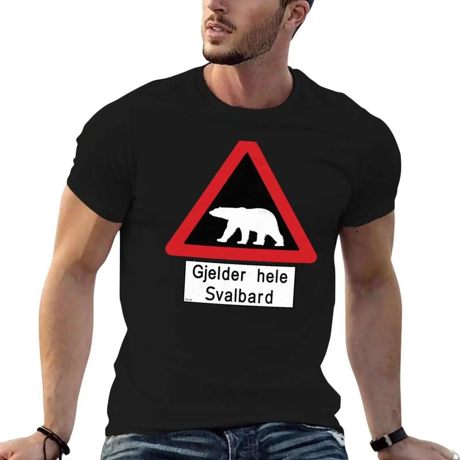 

Svalbard Beware of Polar Bears Sign - Gjelder hele Svalbard T-Shirt plain blacks men clothes