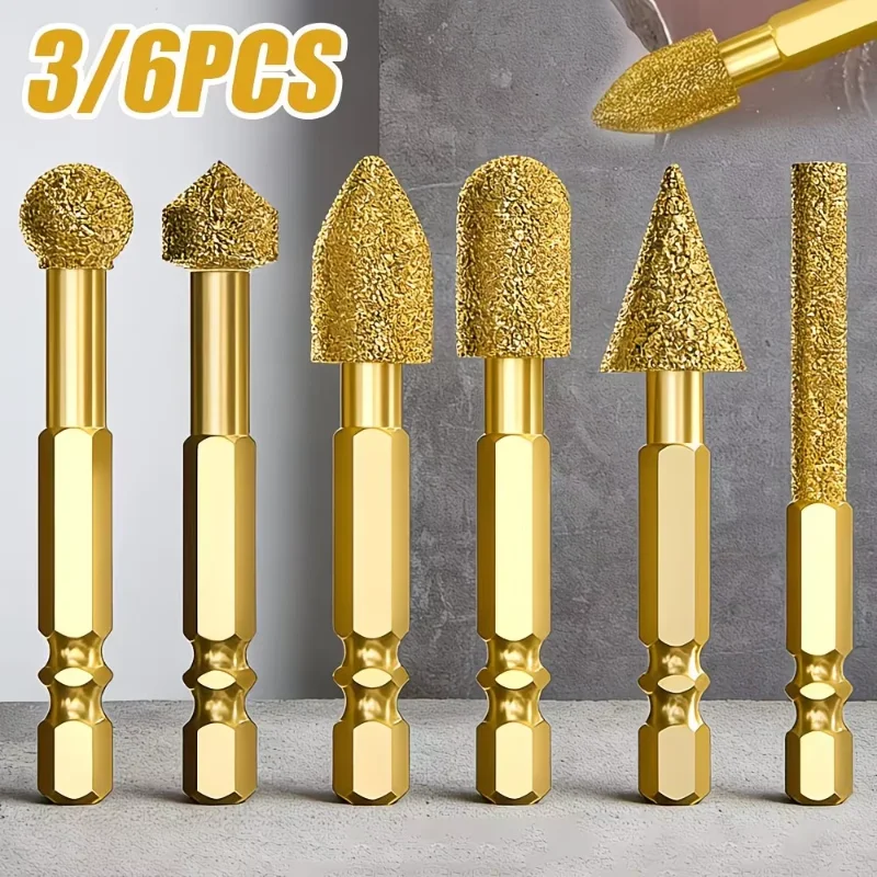 3pcs Diamond Grinding Head Tile Rotary File Polishing Head for Iron, Stainless Steel, Ceramic, Tile, Fits Drill