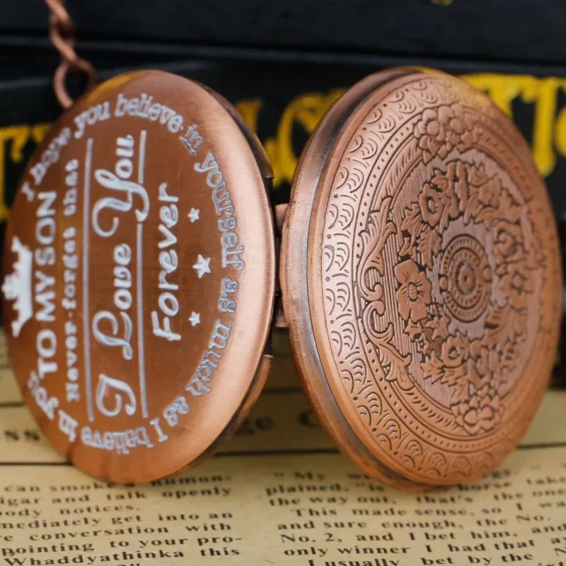 ساعة الجيب ذات موضوع العائلة لابني أفضل هدية منقوشة بطلب قلادة عملية موضة حركة كوارتز سلسلة ساعة على مدار الساعة