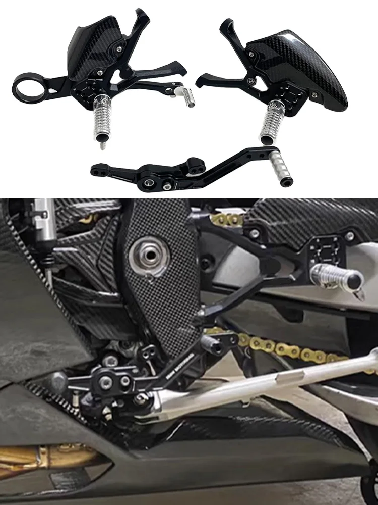 Für S1000RR M1000RR 2019-2024 2025 Motorrad Verstellbare Carbonfaser-Fußrastenanlage – Fußpedale erhöhen den Fußpedalstand