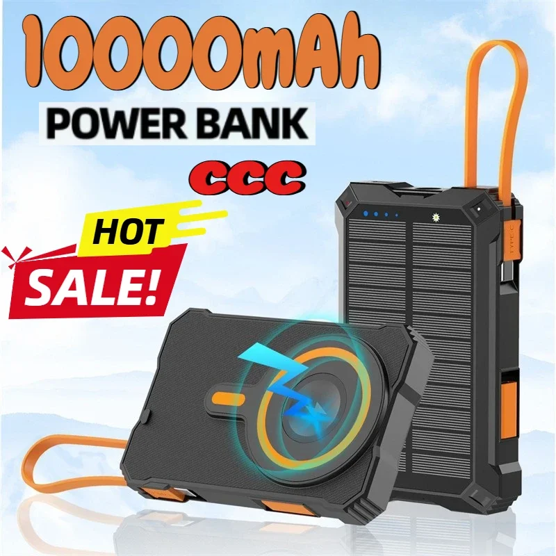 Solar Power Bank 10000mAh Magnetic Three-in-one Wireless Charger 22.5W Fast Charging for Airpods IWatch for IPhone 16 with Light