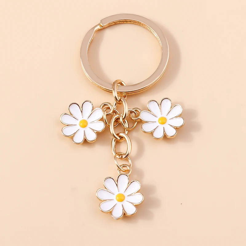 Aihua Nette Emaille Gänseblümchen Blume Schlüsselbund Für Frauen DIY Handtasche Anhänger Auto Schlüssel Ring Halter Souvenir Geschenke Schmuckstück – Detail 8