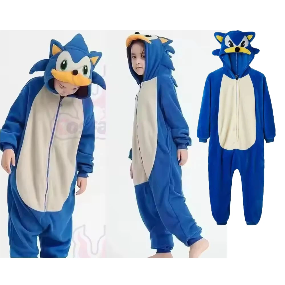 New Egel Onesie Pyjama Hedgehog Sonic Onesie Kids Pajama Coral Fleece Cartoon Jumpusuit Sleepwear Autumn Winter Flannel Home Clo