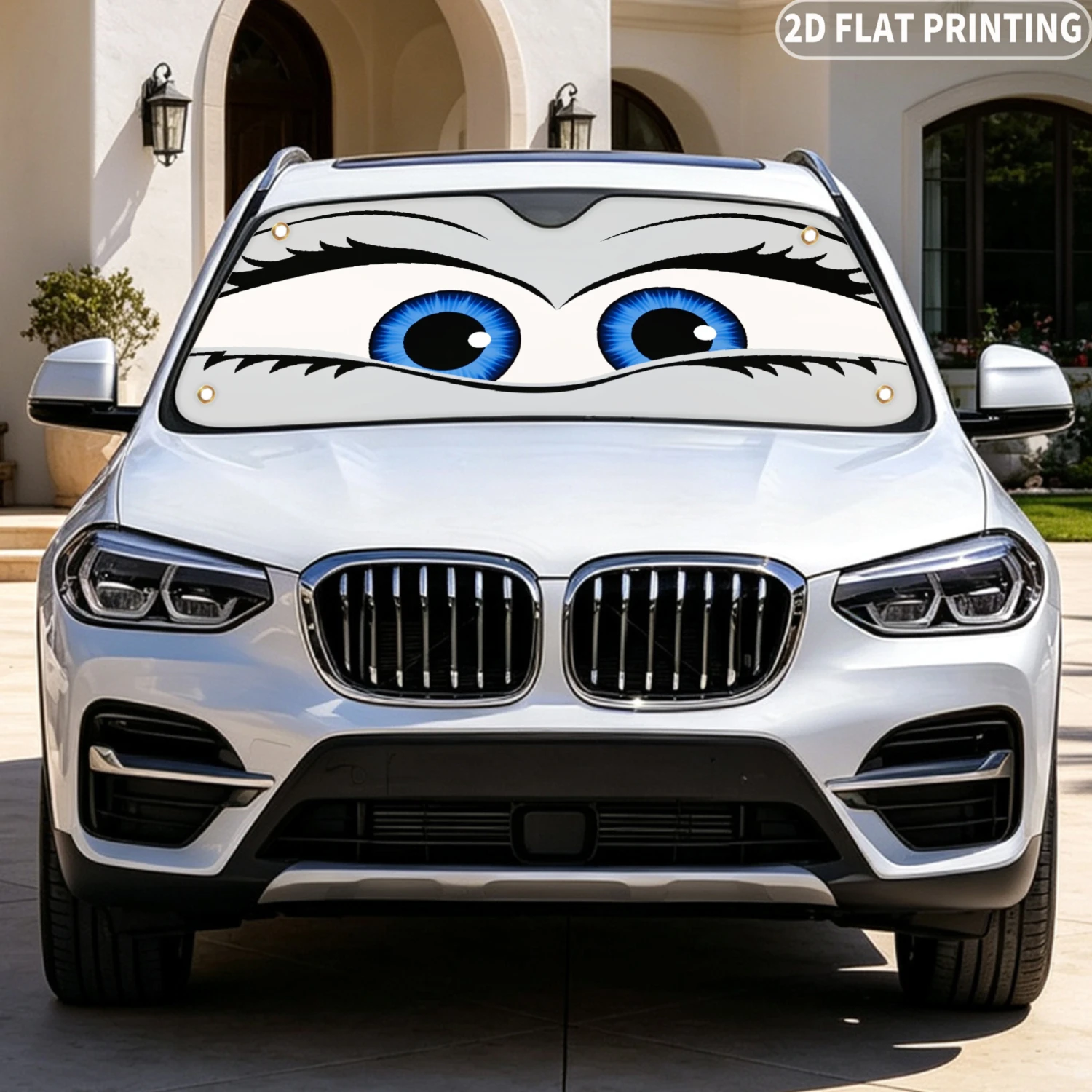 1pc Universal Car Windshield Sunshade, With Cute Blue Eyes Car Sunshade 2D FLAT Printing Design, A Sunshade With 4 Suction Cups