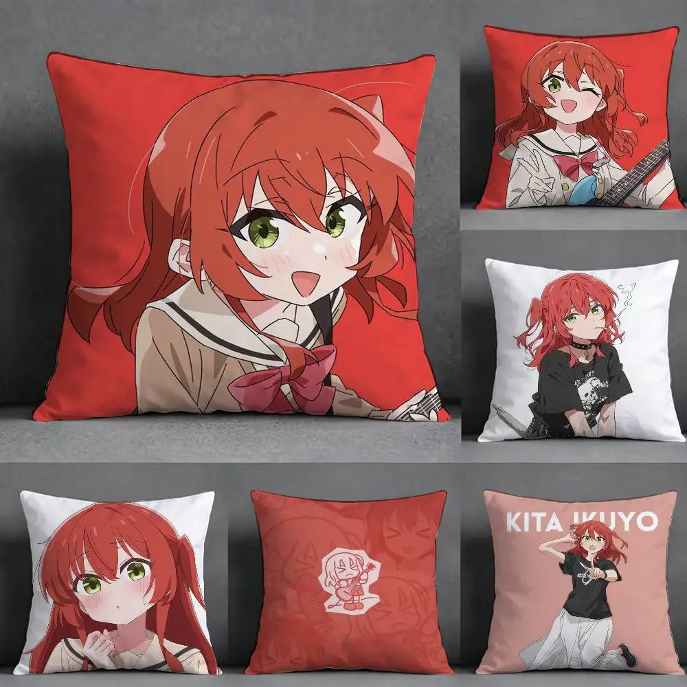 Bocchi the Rock Ikuyo Kita Square Double-Sided printed Pillow Case Bedroom Bedside Pillow Sofa Cushion Cover