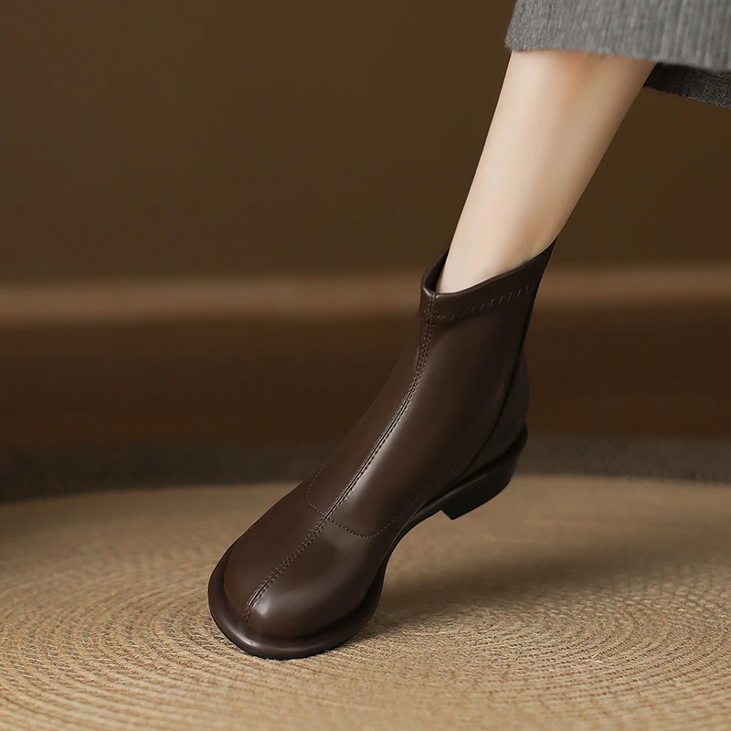 2026 Ultra-fine Fiber Modern Thick-soled Square-toe Chelsea Boots Fashionable Slim-fitting French Style Women's Shoes Size 33-43
