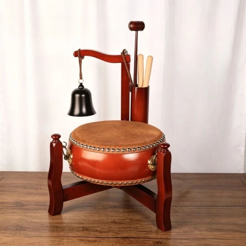 Cowhide flat drum tambourine craft triangular bell drum full set, foldable temple magic snare drum rack Emperor bell
