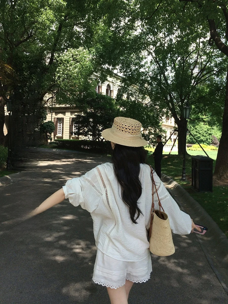 

Ibell Zhang Bellova Casual Long Sve Lace Patchwork irt Women's Polyester Fiber Vintage Versatile Sle Summer 2025