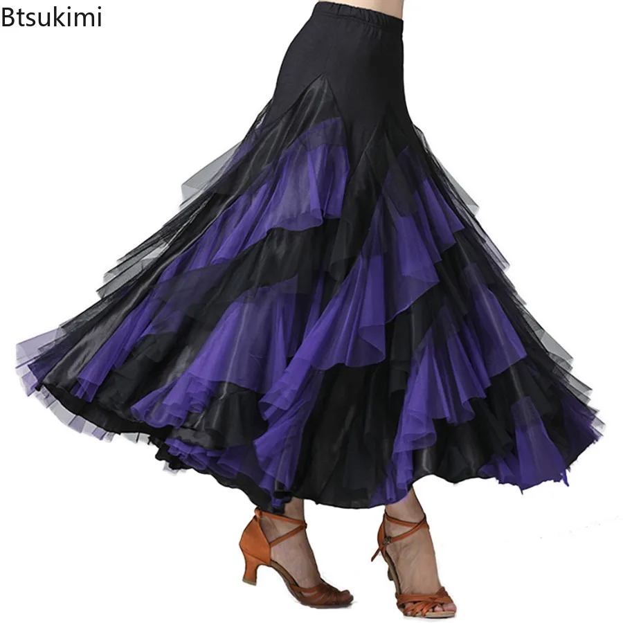 Costume da ballo moderno in rete da donna, valzer di flamenco, gonna da ballo classica, grande altalena, gonna lunga spagnola, costume da competizione