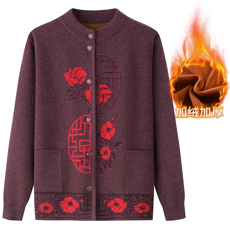 

Cardigan Jacket New Sweaters For Middle-aged Women Knitting Coats Mothers Vintage Autumn Winter Round Necked Knitwear Clothing
