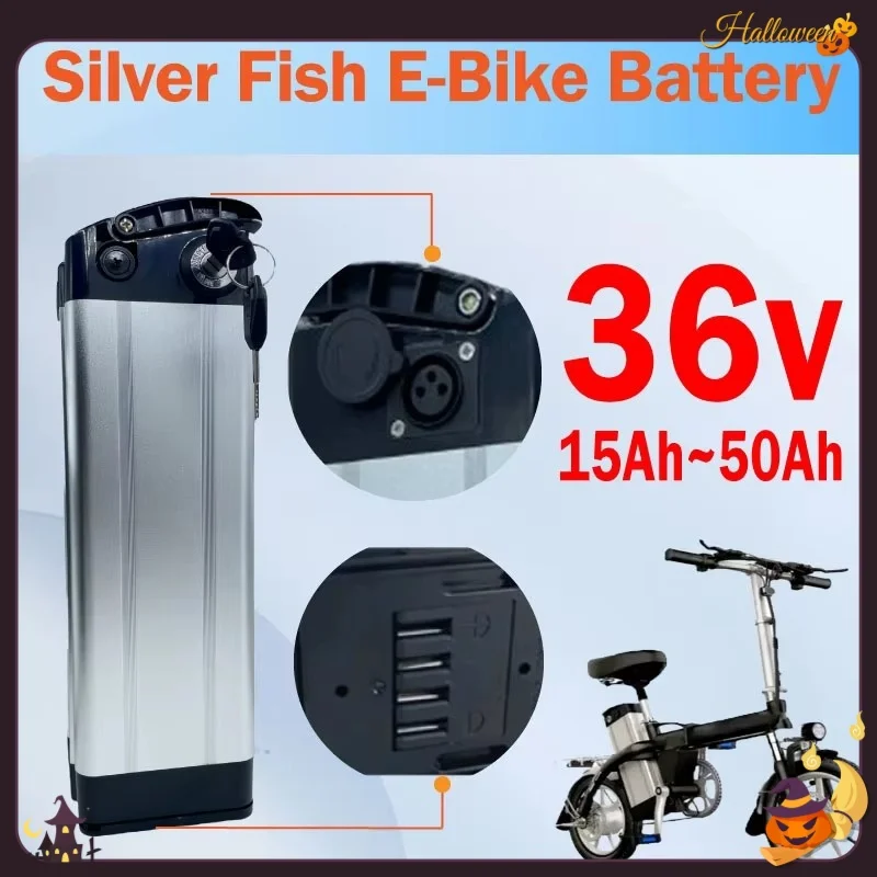 100% high-quality 36v 15ah 30ah 40ah 50ah lithium battery Silver Fish battery 500w lithium-ion electric bicycle 36v18650 battery