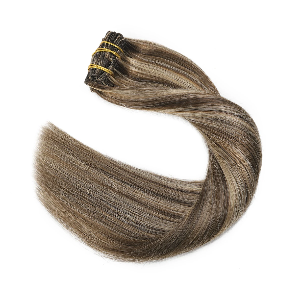 XDhair Clip in Hair Extensions Human Hair 120g 18 Inch Brown with Blonde Balayage Clip in Hair Extensions