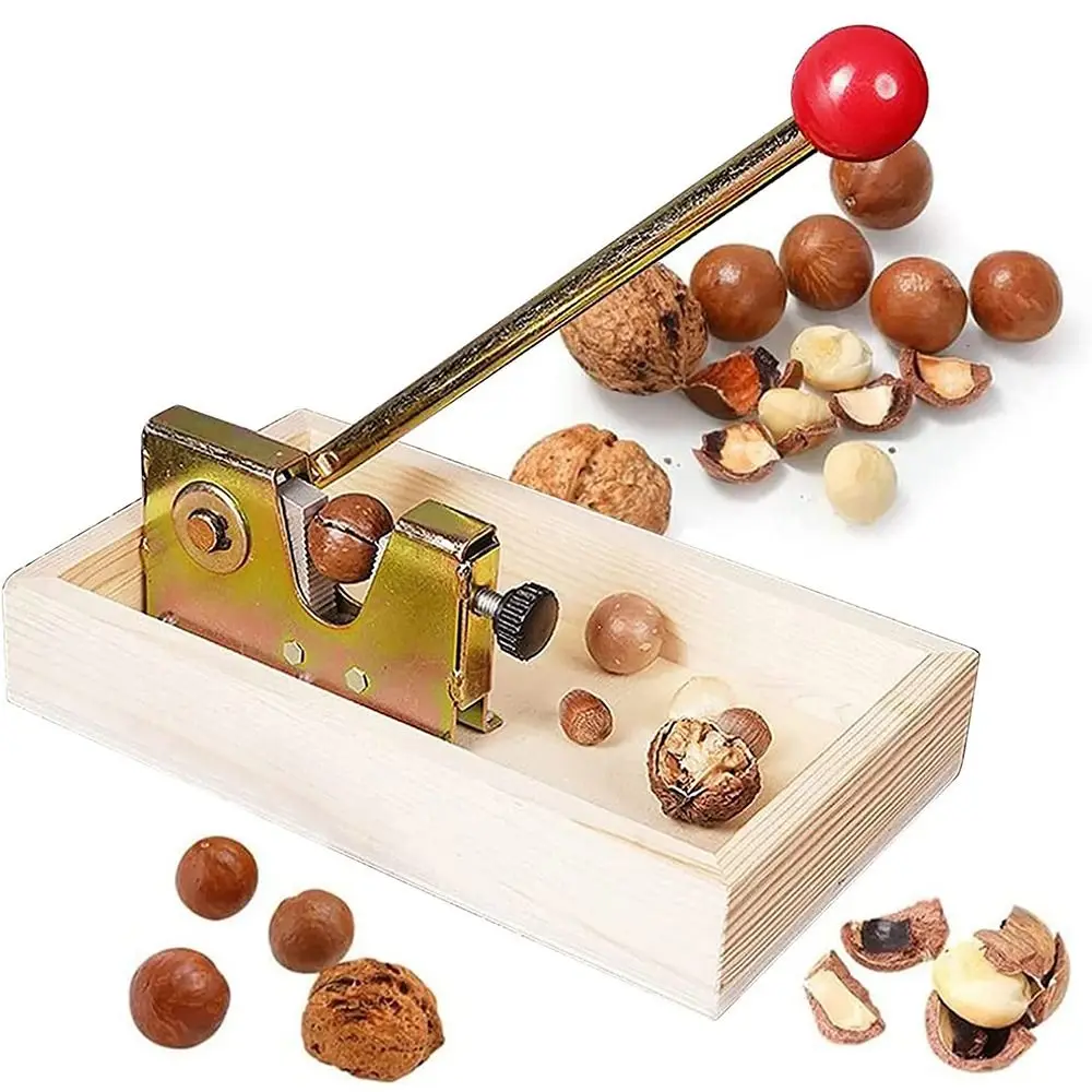 

Macadamia Almonds Easy to Use Wooden Base Cracker Tool Heavy Duty Walnut Pliers Nut Sheller Chestnut Opener Nutcracker