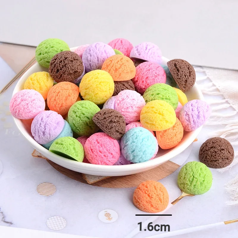 10pcs Resin Piece Ice Cream Ball Flatback Cabochons Fake Food Phone Decoration DIY Jewelry Craft Decoration Accessories