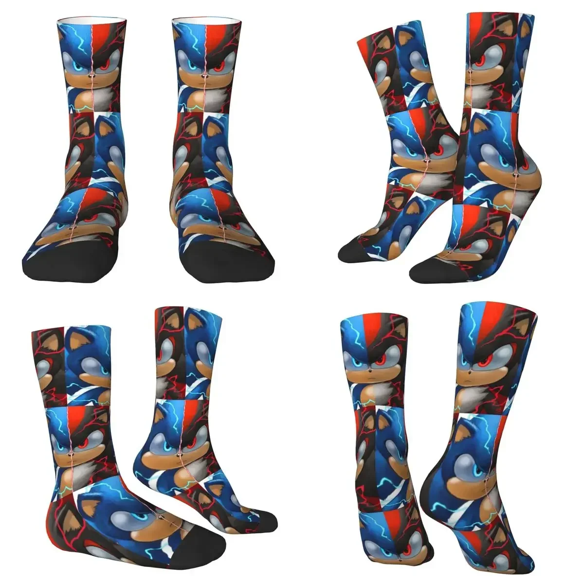 All Seasons Crew Stockings Sonic Shadow Socks Crazy Hip Hop Long Socks for Men Women Valentine's Day Gifts