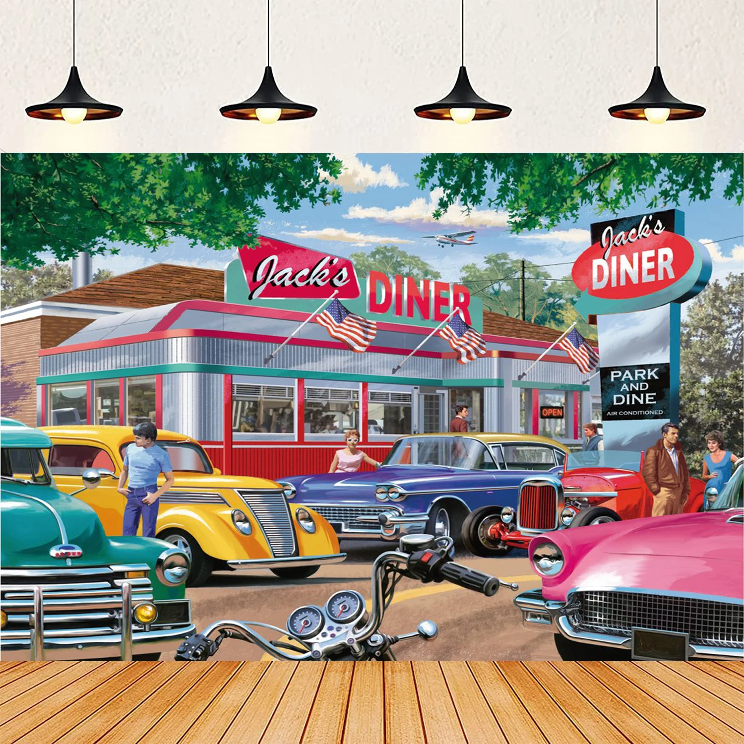 Back To 50's Photography Backdrop 1950s Retro Diner Time Rock Roll Classic Decor Crazy Dance Prom Party Decor Background Banner