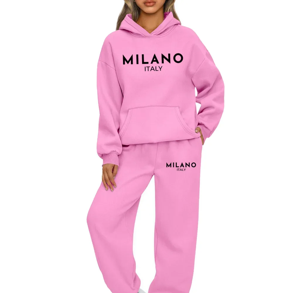 

Women's MILANO Hooded 2024 New Arrival Outfits Hoodies And Sports Pants High Quality Ladies Daily Casual Warm Tracksuit Suit