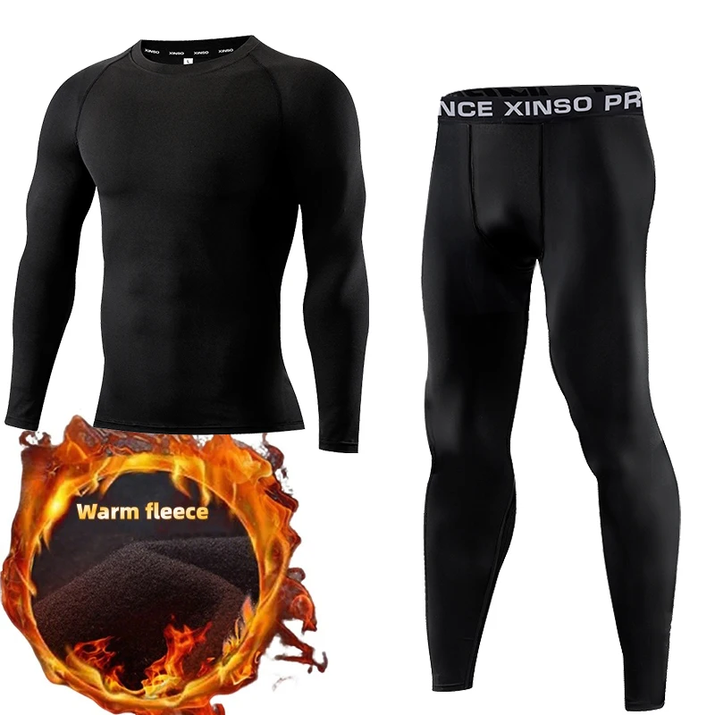 

Men's Winter Fitness Set Fleece Training Suit Running & Gym Workout High-Stretch Long-Sleeve Tights 2-Piece Sports man tracksuit