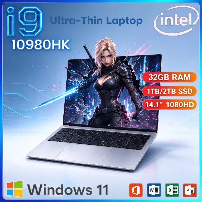 Intel I9-10980HK 14.1 Inch Win11 Laptop 32GB RAM 2TB SSD Large Storage High Performance Notebook For Daily Work Use
