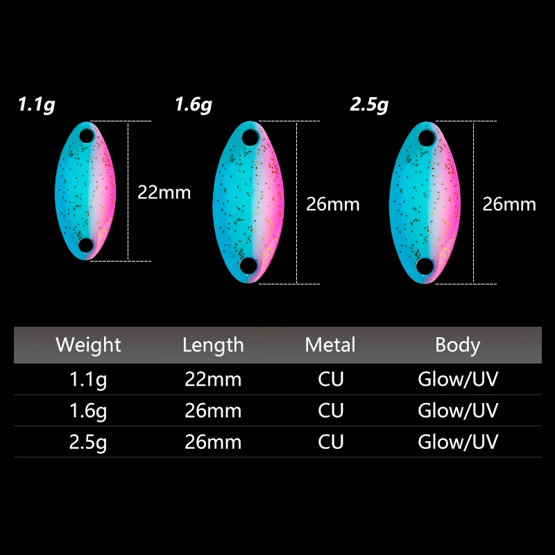 LETOYO 1.1/1.6/2.5g Mini Spoon Lure Glow UV Bait Artificial Bait Hard Lure Perch Bait Spoon Fishing Lure Area Trout Tail spinner