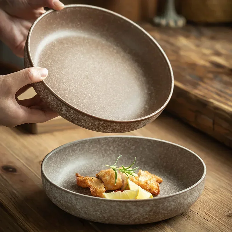 

Ceramic Dishes Practical 8-inch Salad Simple Deep Round Household Plates Restaurant Plates