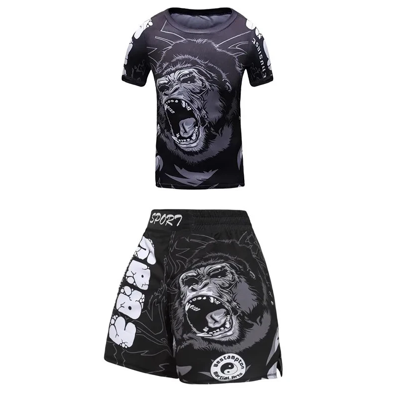 Kid\'s Gym MMA Boxing Jerseys Baby Boys Sport T Shirts Shorts Set Suit Rashguard Kickboxing Trousers Children BJJ Sportsuit 172