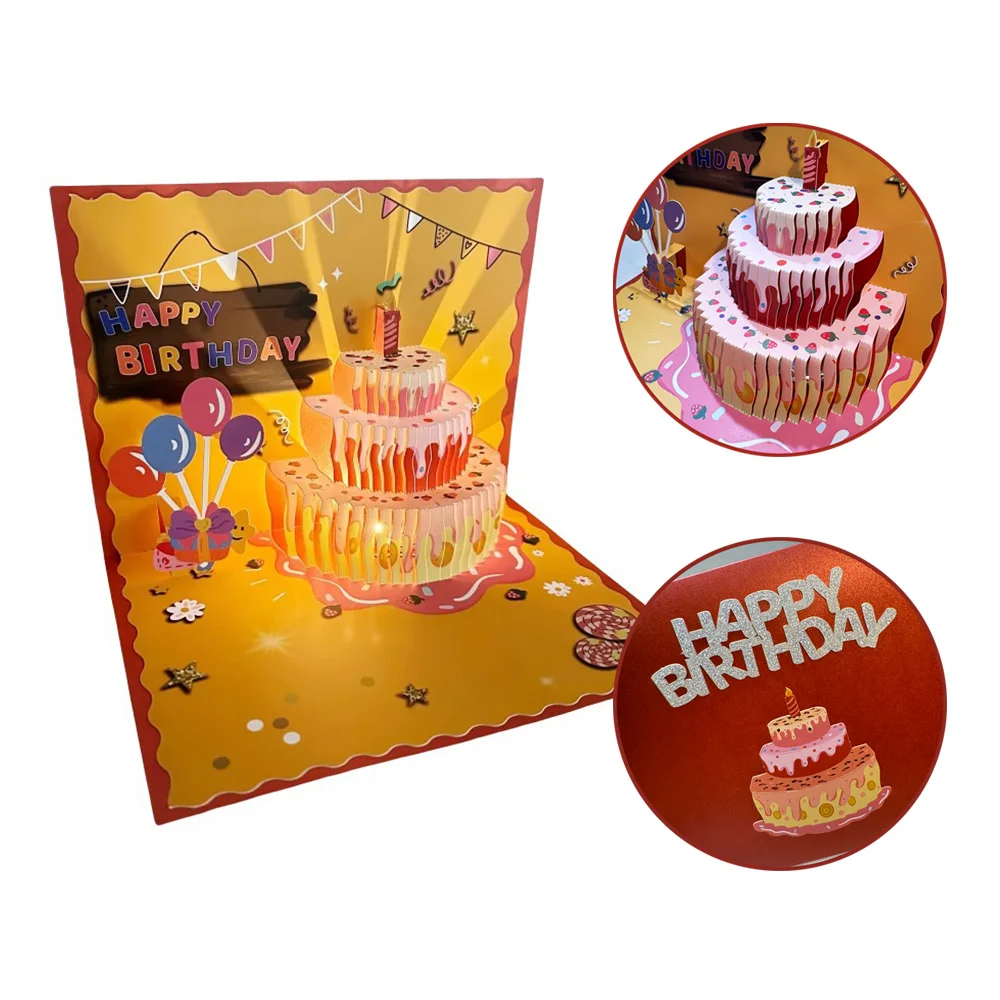 

2pcs DIY 3D Pop-Up Birthday Card – Handmade Foldable Greeting Card Set with Envelope – Creative Greeting Card with Music & Light