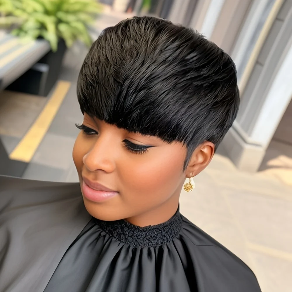 

Парики с стрижкой пикси, прямые человеческие волосы для женщин, парики машинного производства, натуральный цвет, парик из волос Боб