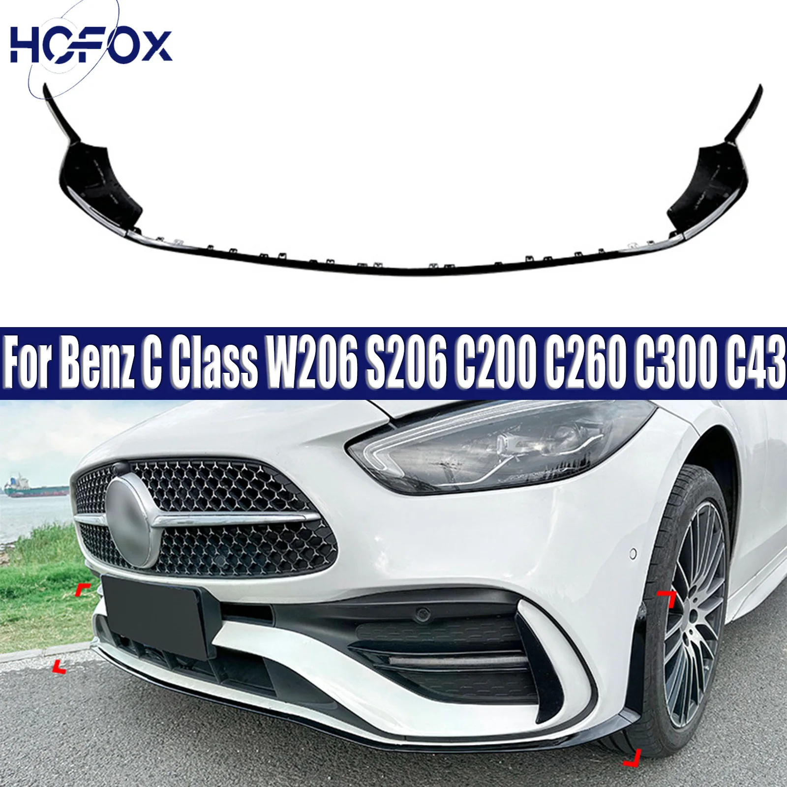 

Front Bumper Lip Spoiler Splitter Canard Lip Diffuser For Mercedes Benz C Class W206 S206 C200 C260 C300 C43 AMG 2022-2024