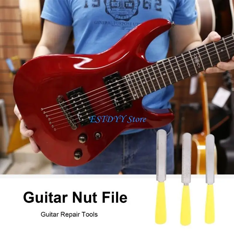 

G6DE 3Pcs Double Edged Nut Slotting Files Guitar Nut File Grinding Maintenance Files