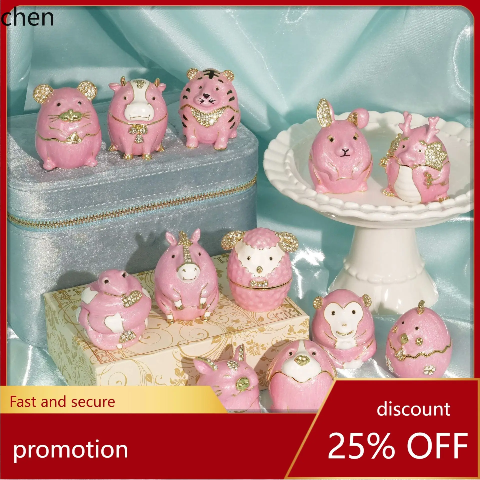 

H1 Metal Enamel Jewelry Box Zodiac Figurine Handicraft Cute Cartoon Creative Home Decoration Gift